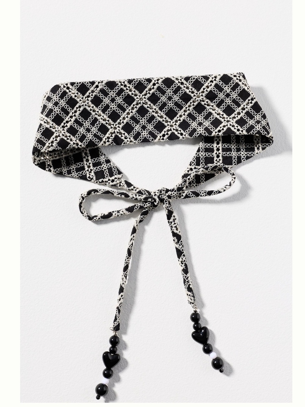 Anthropologie Crochet Hair Scarf Beaded New Boho Black White